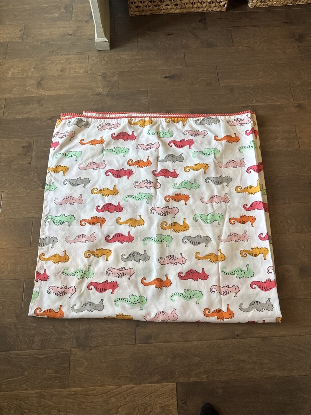 PILLOWFORT Seahorse Fabric Shower Curtain 72" x 72" Orange Pom Pom Trim